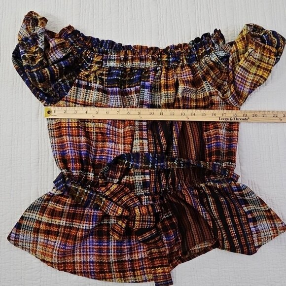 Cato Cold Shoulder Boho Blouse XL Jewel Tones Puff Sleeves Belted EUC Fairycore - Picture 9 of 15